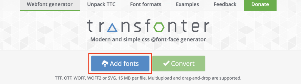 Upload font files in Transfonter